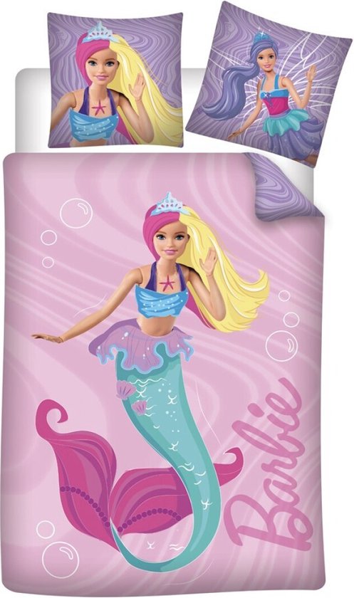 Barbie Dekbedovertrek, Zeemeermin - Eenpersoons - 140 x 200 + 65 x 65 cm - Katoen van Barbie