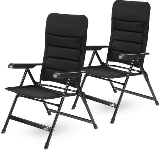 Bardi 2 Stuks Luxe Campingstoelen - 7 standen - Comfortabele Kampeerstoel - 120 kg draagvermogen - Ligstand - Inklapbare stoel - Klapstoel - Lichtgewicht - ZWART van Merkloos