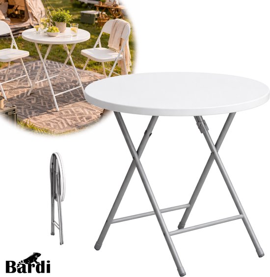 Bardi Inklapbare Tafel Rond - Campingtafel - Klaptafel - Vouwtafel Buiten - Tuintafel - Ø60 x 74 - Wit van Merkloos