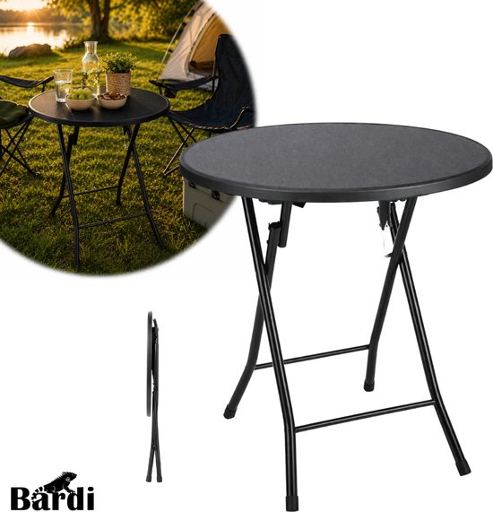 Bardi Inklapbare Tafel Rond - Campingtafel - Klaptafel - Vouwtafel Buiten - Tuintafel - Ø60 x 74 - Zwart van Merkloos