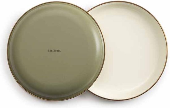 Barebones Enamel Plate/Bord, 20 cm - Olive - Set van 2 - Emaille borden olijfgroen