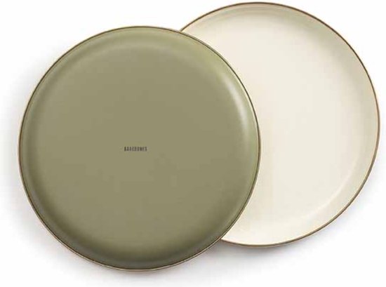 Barebones Enamel Plate/Bord, 30 cm - Olive - Set van 2 - Emaille borden olijfgroen