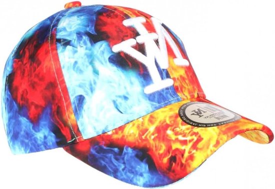 Baseball Cap - NY Cap Pet - Straat Stijl - Vlammen Print - One Size - Blauw