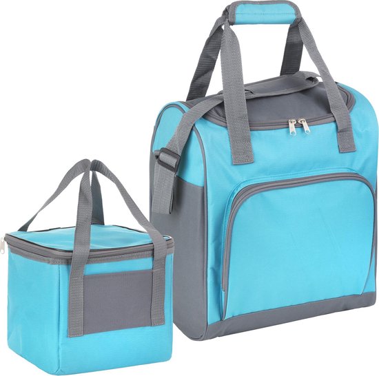 Basis Sterke Koeltas Set - 25 + 10 Liter - Lunchtas - Geïsoleerde koeltassen - Picknicktas - Coolerbag - Blauw van Basi