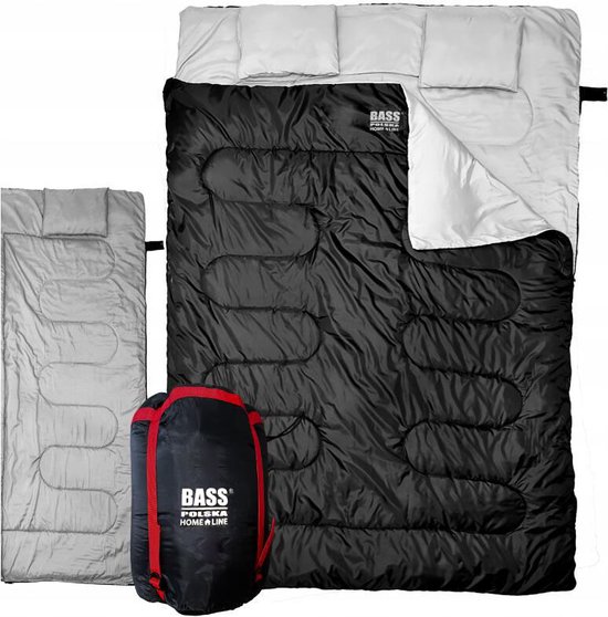 Bass Polska Outdoor - Tweepersoons Slaapzak - 220x150 cm - 2-in-1 Afritsbaar - Zwart van Merkloos