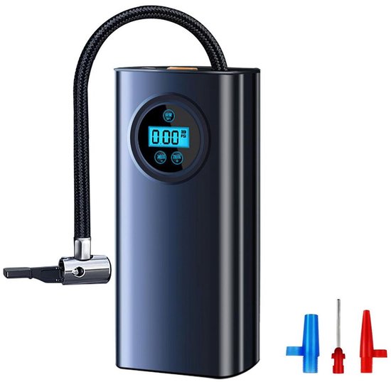 Batterijgevoede luchtpomp, luchtpomp met lcd-display en 3 mondstukadapters, compressiebandenpomp.