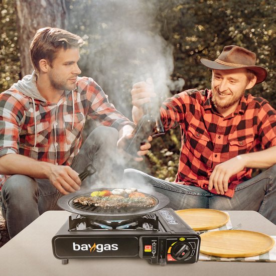 Baygas® Draagbaar Gasfornuis - Camping Gas Kooktoestel 1-pit - Inclusief Koffer - Inclusief 2x Gasflessen - Campingcooker - Portable Camping Gas Stove - Met Extra Hitte-isolering - Zwart