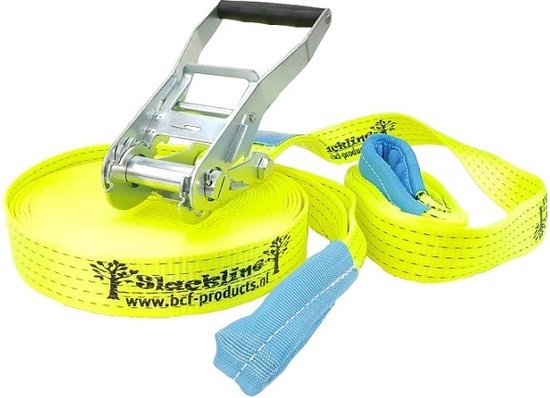 BCF-Products Slackline-set Basic M - Slackline - 10 meter (8+2) - Verkeersgeel - 50 mm - Balansspel van BCF-Products