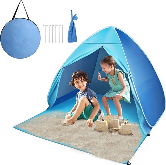 Beach Shelter Pop-up strandtent met UV-bescherming Voorruit en ritssluiting Draagbare strandtent voor 2-3 personen Familie Baby Kinderen Strandtent voor buiten Camping Tuin van WolfWise