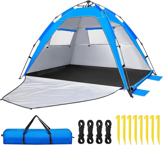 Beach Shelter Pop-up Strandtent voor 3-5 Personen, Strandschaduw met UV-bescherming 50+, Automatische Strand met Ritsdeur voor Familie Zonnetent Strand Camping Tuin met Draagtas van OutdoorMaster