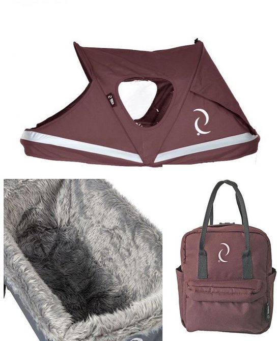 Beach Wagon Accessoire Set voor Opvouwbare Bolderkar LITE en STURDY - Inclusief Huif, Fleece Kuipbekleding en Rugzak - Donkerbruin van Merkloos