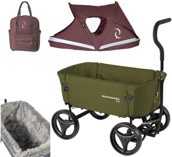Beach Wagon Bolderkar Opvouwbaar LITE - 80KG - Khakigroen - Bolderwagen - Wasbare Stof - Handkar - Strandwagen voor Kinderen en Huisdieren van Merkloos