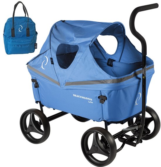 Beach Wagon Bolderkar Opvouwbaar LITE Combideal - 80KG - Lichtgrijs - Bolderwagen met Dak en Rugzaktas - Wasbare Stof - Handkar - Strandwagen voor Kinderen en Huisdieren van Merkloos