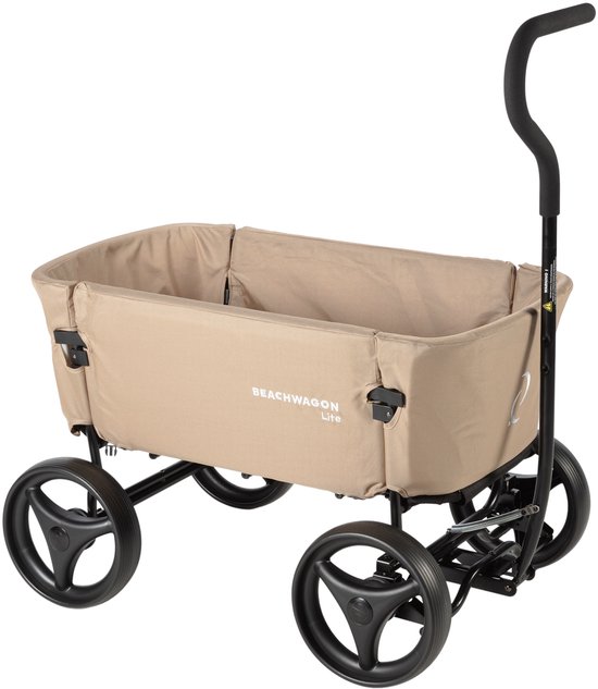 Beach Wagon Bolderkar Opvouwbaar LITE Combideal - 80KG - Zandbruin - Bolderwagen met Kuipbeschermhoes, Zacht Kuipinzetstuk en Zijtas - Wasbare Stof - Handkar - Strandwagen voor Kinderen en Huisdieren van Merkloos