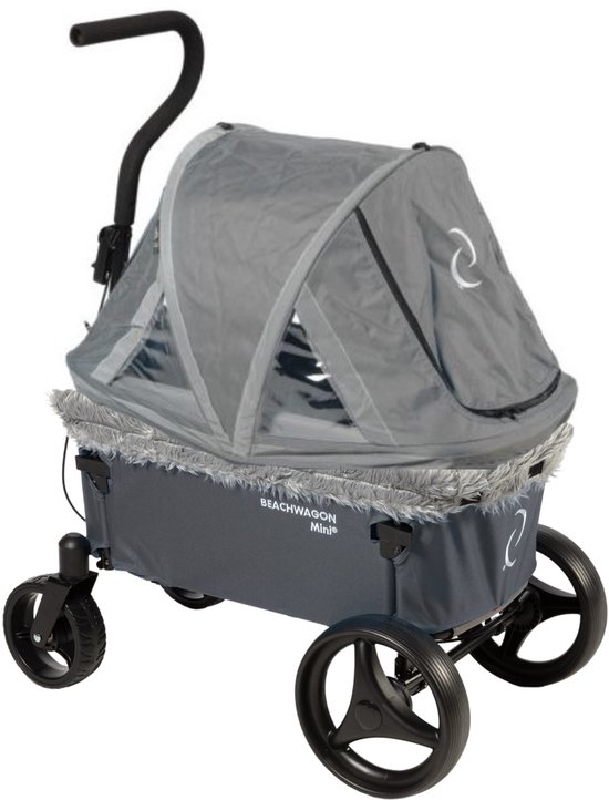 Beach Wagon Bolderkar Opvouwbaar MINI Combideal - 40KG - Donkergrijs - Compacte Bolderwagen met Dak en Zacht Kuipinzetstuk - Strandwagen - Handkar van Merkloos