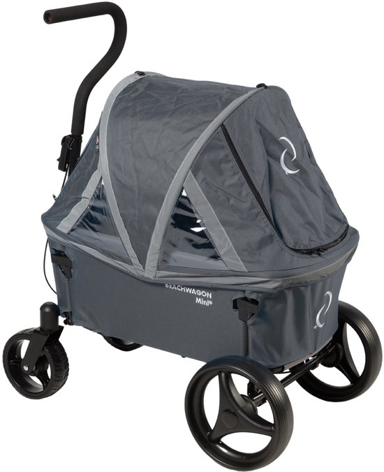 Beach Wagon Bolderkar Opvouwbaar MINI Combideal - 40KG - Donkergrijs - Compacte Bolderwagen met Dak, Kuipafdekhoes, Zacht Kuipinzetstuk en Matras - Strandwagen - Handkar van Merkloos