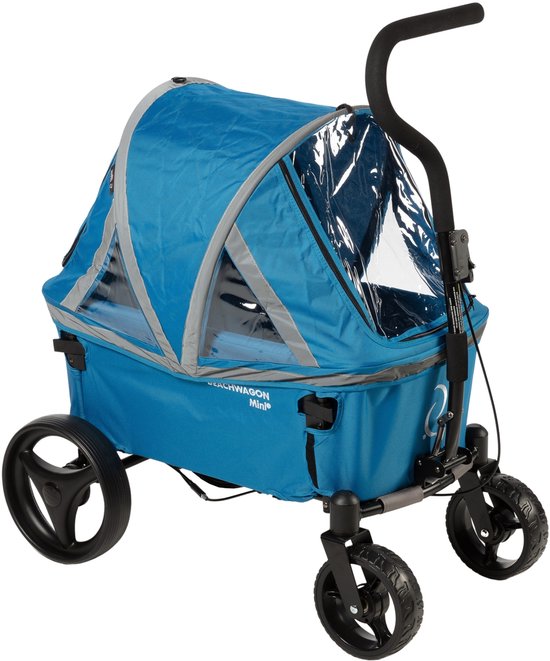 Beach Wagon Bolderkar Opvouwbaar MINI Combideal - 40KG - Lichtblauw - Compacte Bolderwagen met Dak - Strandwagen - Handkar van Merkloos