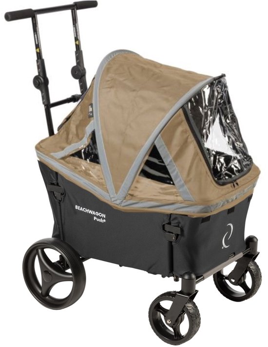 Beach Wagon Bolderkar Opvouwbaar PUSH Combideal - 40KG - Donkergrijs - Duwstang Bolderwagen met Dak - Handkar - Strandwagen - Soepel Sturende Wielen - Wasbare Stof van Merkloos