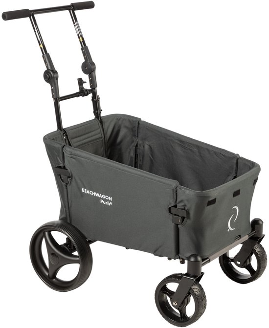 Beach Wagon Bolderkar Opvouwbaar PUSH Combideal - 40KG - Donkergrijs - Duwstang Bolderwagen met Dak, Kuipafdekhoes, Console Tas, Dwarsstangtas en Matras - Handkar - Strandwagen van Merkloos
