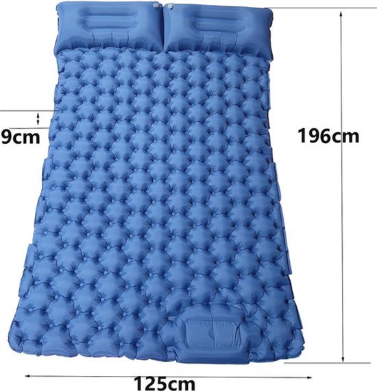 Bealive® Opblaasbare matras - 2 persoons - Met luchtkussen - Camping mat - Draagbare luchtmatras - Met ingebouwde voet pomp - Huidvriendelijk, waterdicht en duurzaam - 196 x 125 x 9 cm van Bealive®