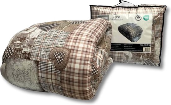 Beau Maison Bedrukt Dekbed Beige Taupe 200 x 200 cm / Hoesloos / 2 in 1 dekbed / Wasbaar / Dekbed zonder overtrek van Beau Maison