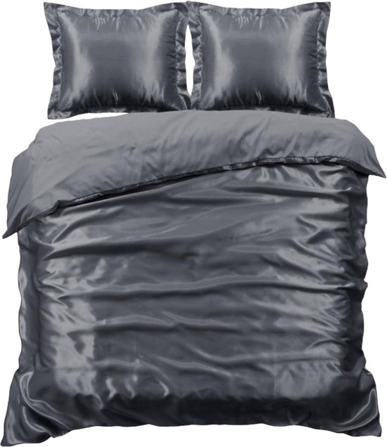 Beauty Silk Dekbedovertrek - 200x200/220 - Glans Satijn - Antraciet van Merkloos