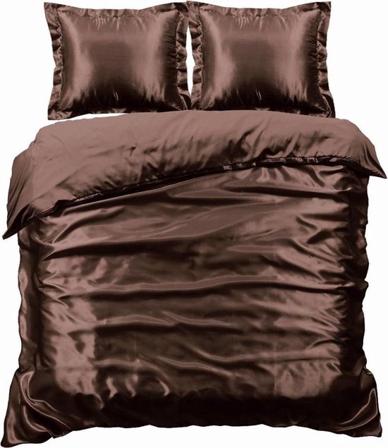 Beauty Silk Dekbedovertrek - 200x200/220 - Glans Satijn - Choco van Beautysilk