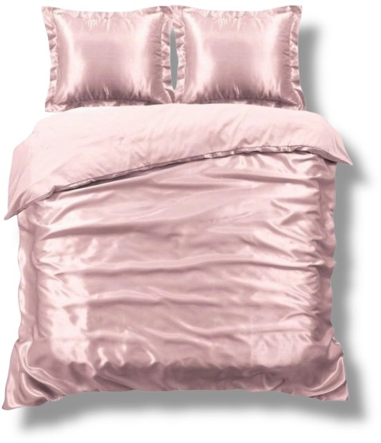 Beauty Silk Dekbedovertrek - 200x200/220 - Glans Satijn - Licht Roze van Merkloos