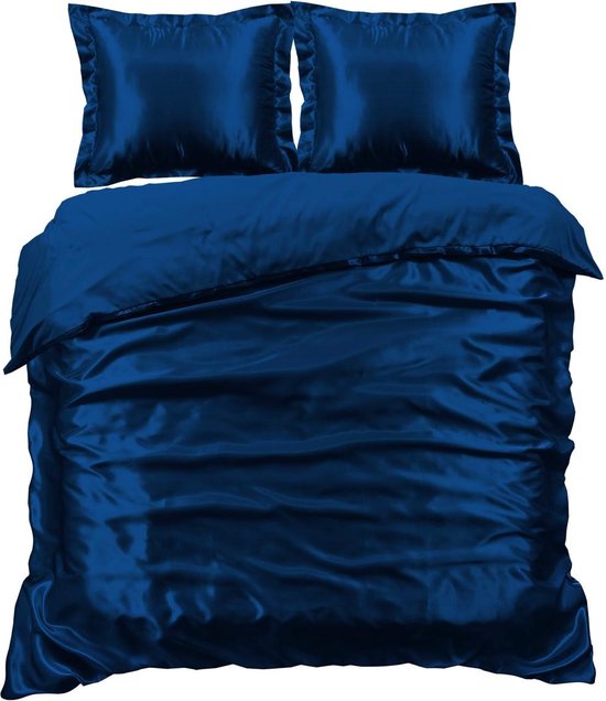 Beauty Silk Dekbedovertrek - 200x200/220 - Glans Satijn - Navy van Merkloos
