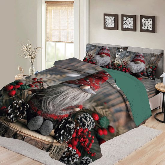 Bed Glow & Apparel Holiday Gnome Dekbedovertrek 200x200 – Luxe Kerst Print – 2 Kussenslopen 60x70 van Merkloos