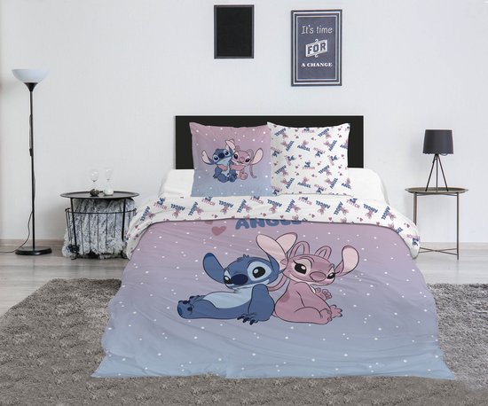 Beddengoed Stitch & Angel Disney 200x200 cm + 2 Slopen 65x65 cm Katoenmix Omkeerbaar