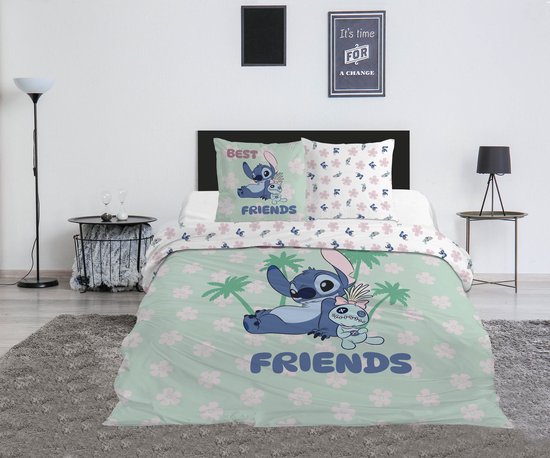 Beddengoed Stitch Disney 200x200 cm + 2 Slopen 65x65 cm Katoenmix Omkeerbaar | Best Friends Scrump | Officiële Licentie van Merkloos