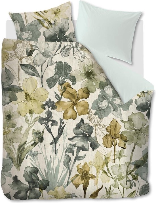 Beddinghouse Iris Field dekbedovertrek - Eenpersoons - 140x200/220 cm - Grijsgroen van Beddinghouse