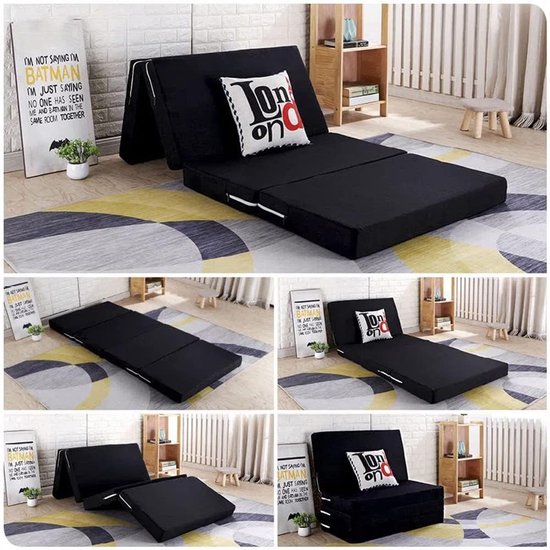Bedmatras - Opvouwbaar Matras - Gast slapen - Waterproof hoes - 200x80x10cm - Zwart