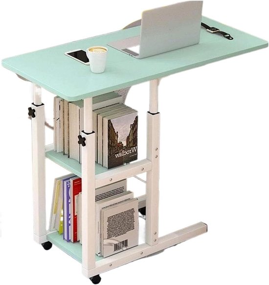 Bedtafel met Wielen - Laptoptafel Bovenbed - Thuiswerken en Lezen - In Hoogte Verstelbaar - 60x40x72-86 cm - Multicolor