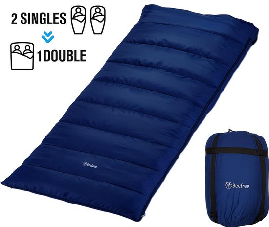 Beefree Slaapzak XL - Grote Katoenen 220 x 90cm - Aanritsbaar - Blauw
