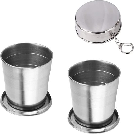 Beker-2 stuks 250 ml roestvrij stalen opvouwbare mok- opvouwbare reisbeker- intrekbare reisbeker-draagbare telescopische beker- waterbeker voor picknick