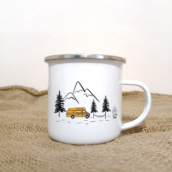 Beker - campingbeker - Oldtimer kleur - duurzaam - emaille beker – CamperHomie van $