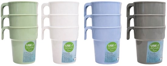 Beker kunststof 300 ml 4 assorti set van 3 - Camping bekers - kunststof drink bekers