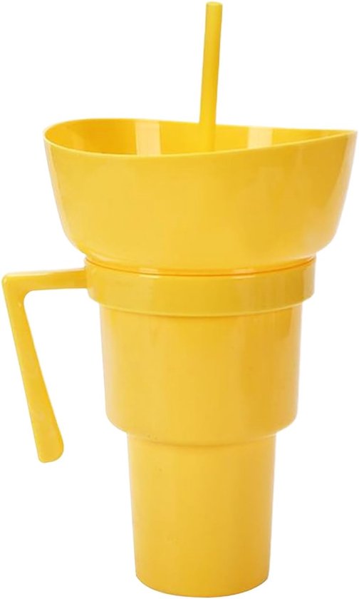 Beker met Snackhouder - Drank en Snack - Outdoor Gebruik - Draagbaar en Ruimtebesparend - 17 cm Breed - Geel