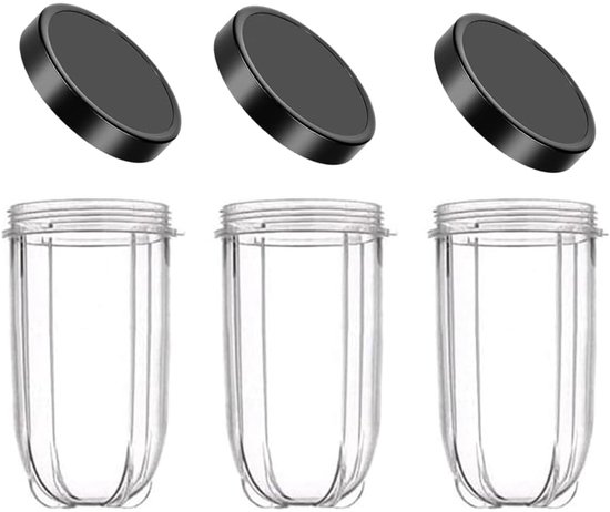 Beker Vervangend 3 Stuks - 16 oz - Met Deksel - Compatibel met Magic Bullet - Blender - Juicer - Mixbeker
