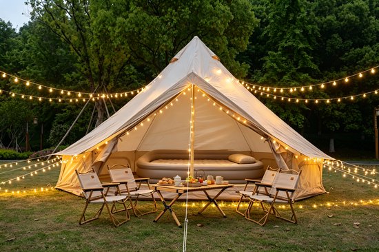 Bell Tent Familiekampeertent - Geschikt voor 3-4 personen - Met kachelpijpdoorvoer - 4-seizoenen tent - Ruime 9.8 ft - Glamping stijl