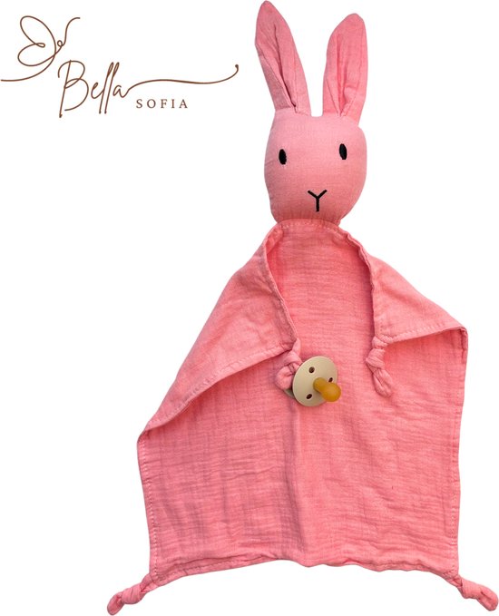 Bella Sofia - Soof het knuffelkonijn – roze knuffeldoekje - biologisch katoen – hydrofiel - knuffeldoekjes – baby cadeau – kraamcadeaus – babyshower cadeau – baby speelgoed – speendoekjes van Bella
