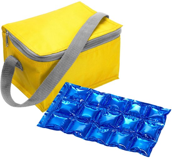Bellatio Design Lunchtas / koeltas klein - geel - incl koelelement - blikjes - medicijnen - lunch - 20 x 13 x 13 cm