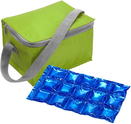Bellatio Design Lunchtas / koeltas klein - groen - incl koelelement - blikjes - medicijnen - lunch - 20 x 13 x 13 cm van Merkloos