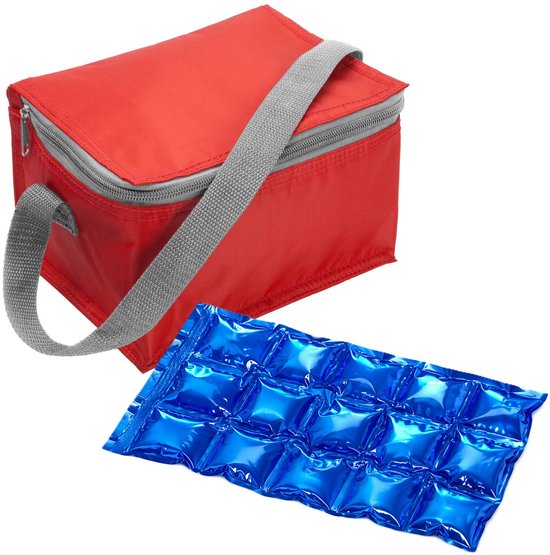 Bellatio Design Lunchtas / koeltas klein - rood - incl koelelement - blikjes - medicijnen - lunch - 20 x 13 x 13 cm