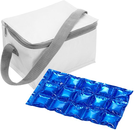 Bellatio Design Lunchtas / koeltas klein - wit - incl koelelement - blikjes - medicijnen - lunch - 20 x 13 x 13 cm van Merkloos