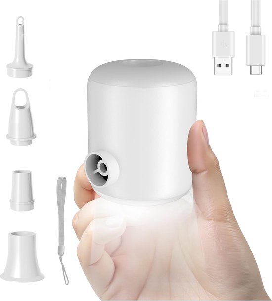 Belle's product-Oplaadbare draagbare luchtpomp met campinglamp - Voor luchtmatrassen, zwembanden & vacuümzakken-wit van Merkloos