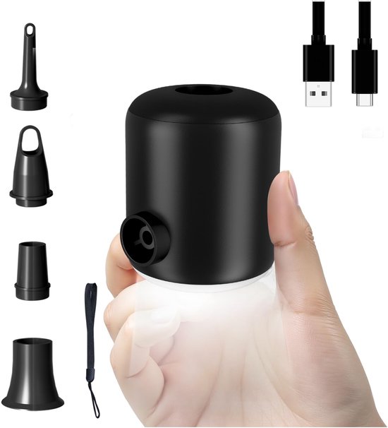 Belle's product-Oplaadbare draagbare luchtpomp met campinglamp - Voor luchtmatrassen, zwembanden & vacuümzakken-zwart van Merkloos