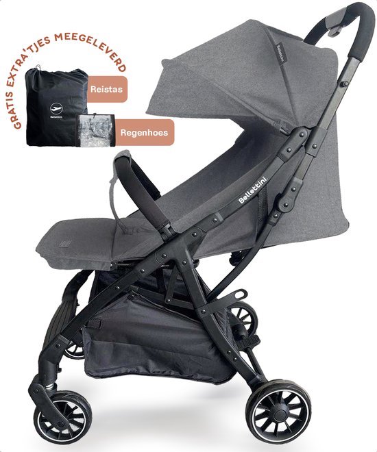 Bellettini® Calesse Buggy Inclusief Reistas, Regenhoes en Bekerhouder - Kinderwagen - Plooibuggy - Lichtgewicht & Compact - Grijs van Bellettini
